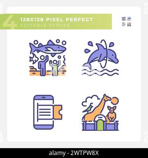 Zoo exhibit pixel perfect RGB color icons set Stock Vector