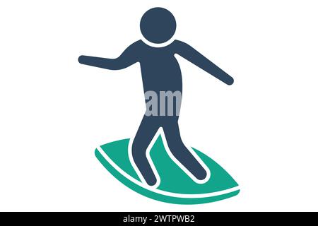 surfing icon. people use surfing. icon related to sport, gym. solid icon style. element illustration. Stock Vector