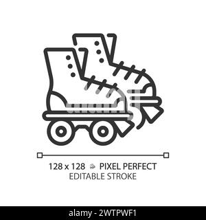 Disco roller skates pixel perfect linear icon Stock Vector