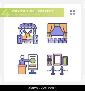 Cultural events pixel perfect RGB color icons set Stock Vector