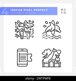 Zoo exhibit pixel perfect linear icons set Stock Vector