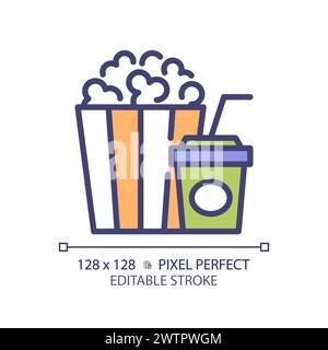 Movie popcorn bucket pixel perfect RGB color icon Stock Vector
