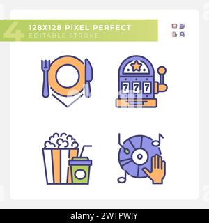 Leisure activities pixel perfect RGB color icons set Stock Vector