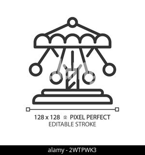 Swinging chain carousel pixel perfect linear icon Stock Vector