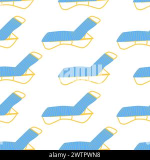 Summer beach pattern with sun chair in blue and yellow colors. Vector illustration isolated. Can used for summer textile, print, poster. Stock Vector