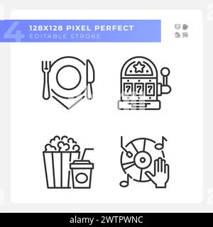 Leisure activities pixel perfect linear icons set Stock Vector