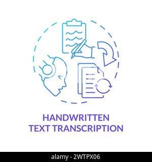 Handwritten text transcription blue gradient concept icon Stock Vector