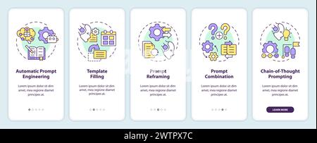 Prompt engineering techniques onboarding mobile app screen Stock Vector
