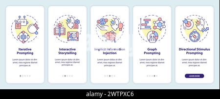 Prompt engineering strategies onboarding mobile app screen Stock Vector