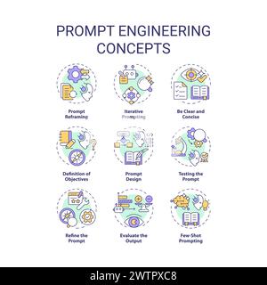 Prompt engineering multi color concept icons Stock Vector