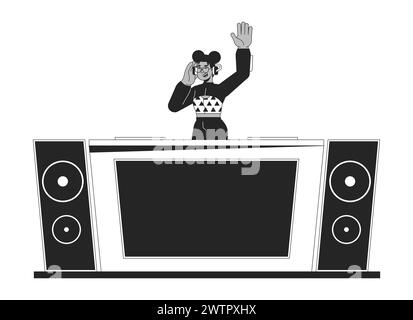 African american dj at console black and white 2D line cartoon character Stock Vector