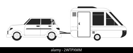 Car pulling trailer black and white 2D line cartoon object Stock Vector