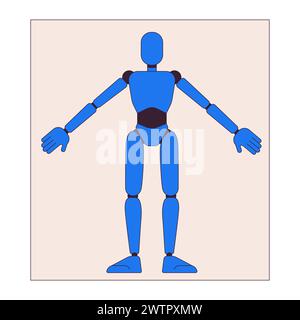 Model of cyborg on paper sheet 2D linear cartoon character Stock Vector