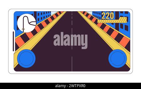 Empty racing track on smartphone screen 2D linear cartoon object Stock Vector