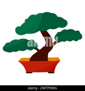 Small tree in a pot icon. Chinese bonsai. Self-grown plant. Eco-friendly production. Hand drawn vector illustration. Simple symbol element Stock Vector