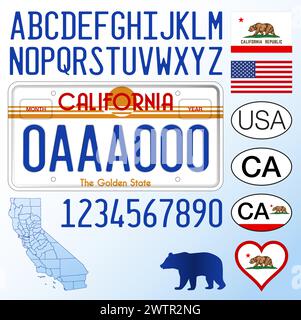 California state car license plate, old style, letters, numbers and symbols, vector illustration, United States of America Stock Vector