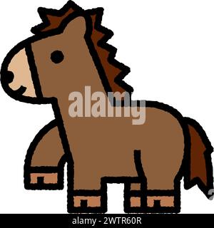horse cartoon roughen colored line icon for decoration, website, web, mobile app, printing, banner, logo, poster design, etc. Stock Vector