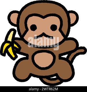 monkey cartoon roughen filled outline icon for decoration, website, web, mobile app, printing, banner, logo, poster design, etc. Stock Vector