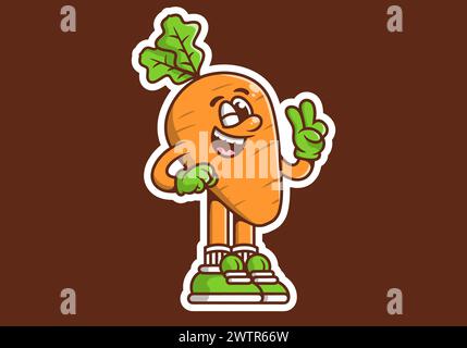 Cute mascot character illustration of a carrot with hand forming peace symbol Stock Vector
