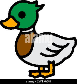 duck cartoon roughen filled outline icon for decoration, website, web, mobile app, printing, banner, logo, poster design, etc. Stock Vector