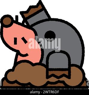 mole cartoon roughen filled outline icon for decoration, website, web, mobile app, printing, banner, logo, poster design, etc. Stock Vector