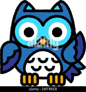 owl cartoon roughen filled outline icon for decoration, website, web, mobile app, printing, banner, logo, poster design, etc. Stock Vector