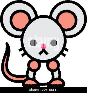 mouse cartoon roughen filled outline icon for decoration, website, web, mobile app, printing, banner, logo, poster design, etc. Stock Vector