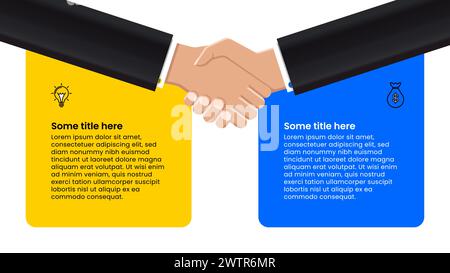 Infographic template with icons and 2 options or steps. Handshake. Can be used for workflow layout, diagram, banner, webdesign. Vector illustration Stock Vector