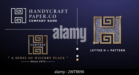 Letter H logotype and ancient pattern of Heritage symbol, applicable for branding and advertising symbolist, label product, hotel and palace logos Stock Vector