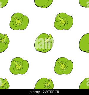Pattern bell Peppers green hand drawn sketch on white background. Vector illustration Stock Vector