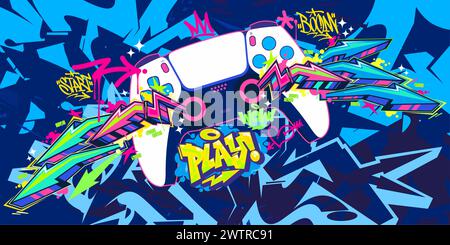 Abstract Joystick Or Gamepad Hip Hop Graffiti Street Art Urban Gaming Style Vector Banner Stock Vector