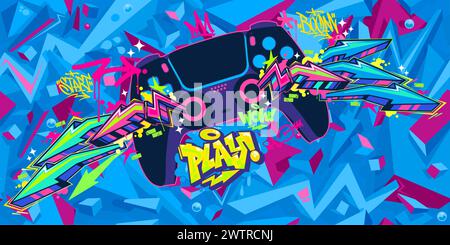 Abstract Joystick Or Gamepad Hip Hop Graffiti Street Art Urban Gaming Style Vector Banner Stock Vector