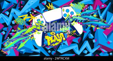 Cool Abstract Joystick Or Gamepad Hip Hop Graffiti Street Art Urban Gaming Style Vector Banner Stock Vector