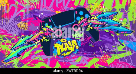 Abstract Joystick Or Gamepad Hip Hop Graffiti Street Art Urban Gaming Style Vector Banner Stock Vector