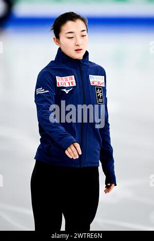 Kaori SAKAMOTO (JPN), during Women Practice, at the ISU World Figure Skating Championships 2024, at Bell Centre, on March 18, 2024 in Montreal, Canada. Credit: Raniero Corbelletti/AFLO/Alamy Live News Stock Photo