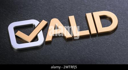 3d illustration of a checkbox composing the word Valid on a black background Stock Photo