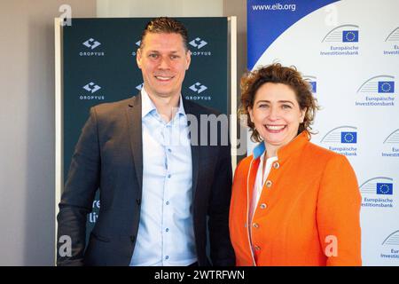 Markus Fuhrmann, the founder and CEO of GROPYUS, on Tuesday March 19, 2024,  at a press conference in Berlin. The EIB is providing GROPYUS with an  InvestEU-supported Venture Dent loan of EUR