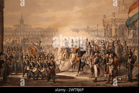 Cisalpine Republic (1792-18029. Napoleon inspects the militia of the Cisalpine Republic. (June 1797). Lithography. R. Rocosi, 1845. Stock Photo