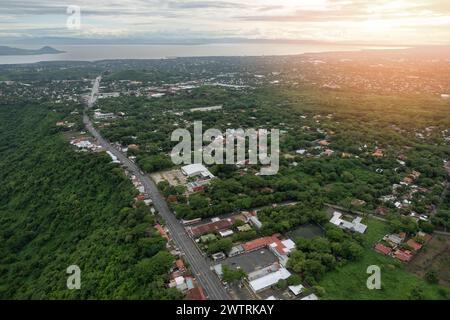 Sunrise over managua city In Central America aerial drone view Stock Photo