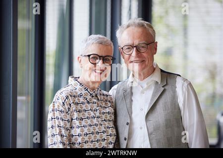 Portrait of happy senior couple at home Stock Photo