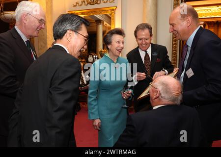 The Princess Royal and Korean Ambassador to the UK, His Excellency Yeocheol Yoon (2nd left) speaks with war veterans during a reception for Korean War veterans, to mark the 70th Anniversary of the Korean War, at Buckingham Palace, London. Picture date: Tuesday March 19, 2024. Stock Photo