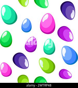 Seamless vector pattern with pink, green, blue and violet eggs on white background. Easter flat design for scrapbooking, kids clothes, dress, fabric a Stock Vector