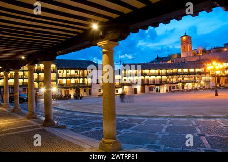 Main Square, night view. Chinchon, Madrid province, Spain. Stock Photo