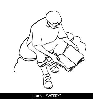 man with glasses reading book illustration vector hand drawn isolated on white background Stock Vector