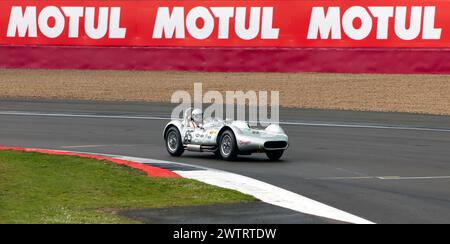 Stephen Bond and Cliff Gray's Silver, 1955, Lister Bristol Flat Iron, during the MRL RAC Woodcote Trophy, at the 2023 Silverstone Festival Stock Photo