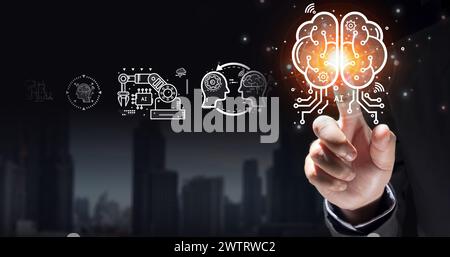 Businessman hand touching ai technology, Artificial intelligence (AI) Stock Photo