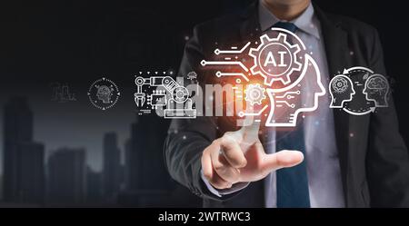 Businessman touching ai technology, Artificial intelligence (AI) Stock Photo