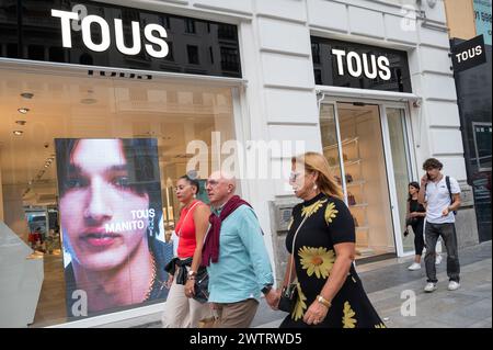 Madrid, Spain. 19th Mar, 2024. Pedestrians and shoppers walk past the Spanish jewelry, accessories, and fashion retailer Tous store in Spain. (Photo by Xavi Lopez/SOPA Images/Sipa USA) Credit: Sipa USA/Alamy Live News Stock Photo