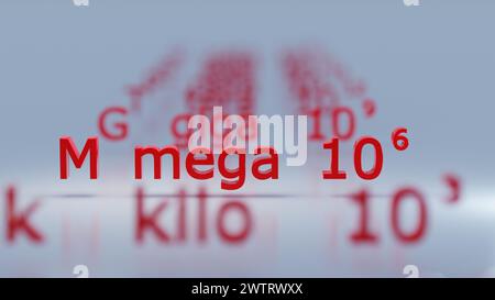 Metric Prefixes numbers - 3D render illustration - white background ...