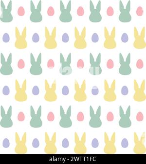 Vector seamless pattern of pastel Easter bunny head silhouette and eggs isolated on white background Stock Vector